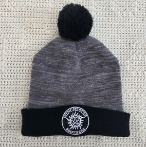 Gray and Black Supernatural Beanie with Pom Pom